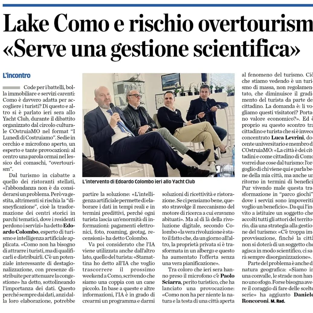TargetHouse® interviene con Achille Pedraglio nella conferenza sulla gestione del turismo Como Lake